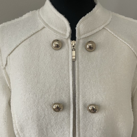 CHICOS Sz 1 (M-8/10) Ivory Military Jacket Boiled Wool Luxury Preppy Old Money - Picture 6 of 14